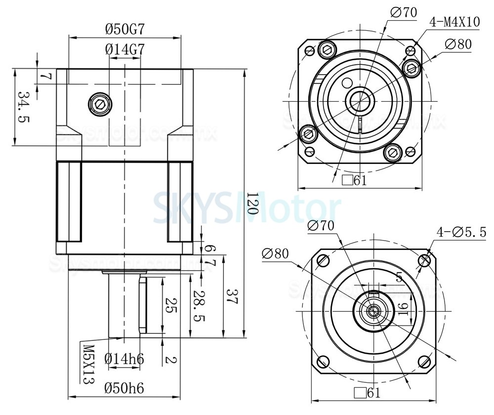 Engranajes helicoidales planetario PGH60-L1SW-SERVO para servomotor Nema 23,24